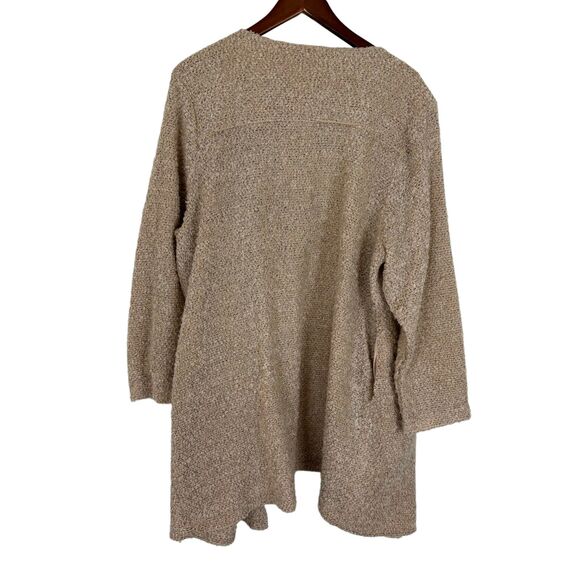 Calvin Klein Tan Beige Black Boucle Knit Pockets Long Cardigan Sweater Women 1X - Picture 6 of 7